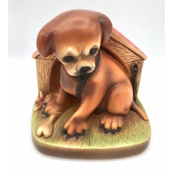 Bulldog Puppy Dog and Bone Doghouse Chalkware Single Bookend Figurine 5.5" VTG - Picture 6 of 7